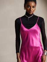 [Rose Red] SilkSilky-UK Spaghetti Strap V Neck Dress 003