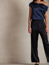 [Dark Blue] SilkSilky-UK 19Momme Sleeveless One Shoulder Women's T-Shirt 006