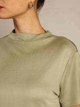 [Dried Herb] SilkSilky-UK Silk Knitted Short Sleeve Mock Neck Women's T-Shirt 004