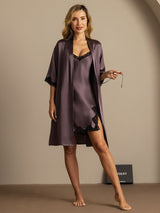 [Purple Gray] SilkSilky-UK Half Sleeve V Neck Nightdress&Dressing gowns 003