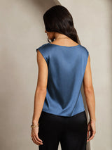 [Real Teal] SilkSilky-UK Cap Sleeve Cowl Neck Women's T-Shirt 002