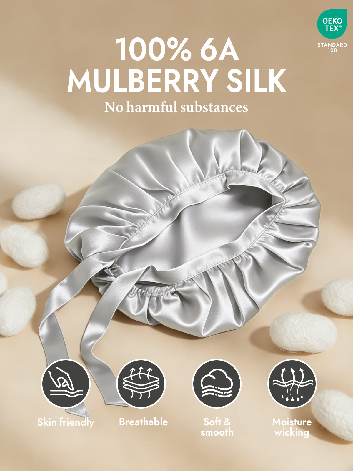 [Silver] SilkSilky-UK Pure Silk Sleep Cap 002