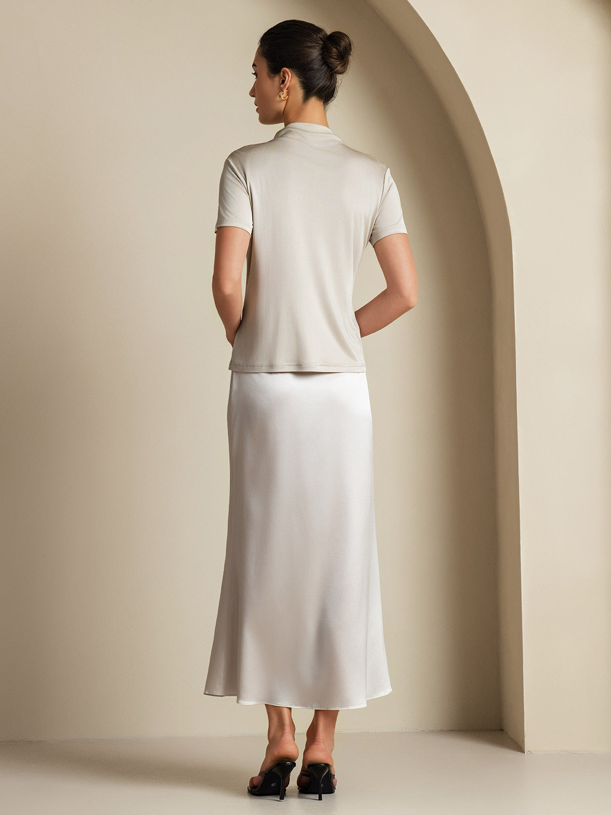 [Light Gray] SilkSilky-UK 19Momme Stretch Silk Charmeuse Skirt 008