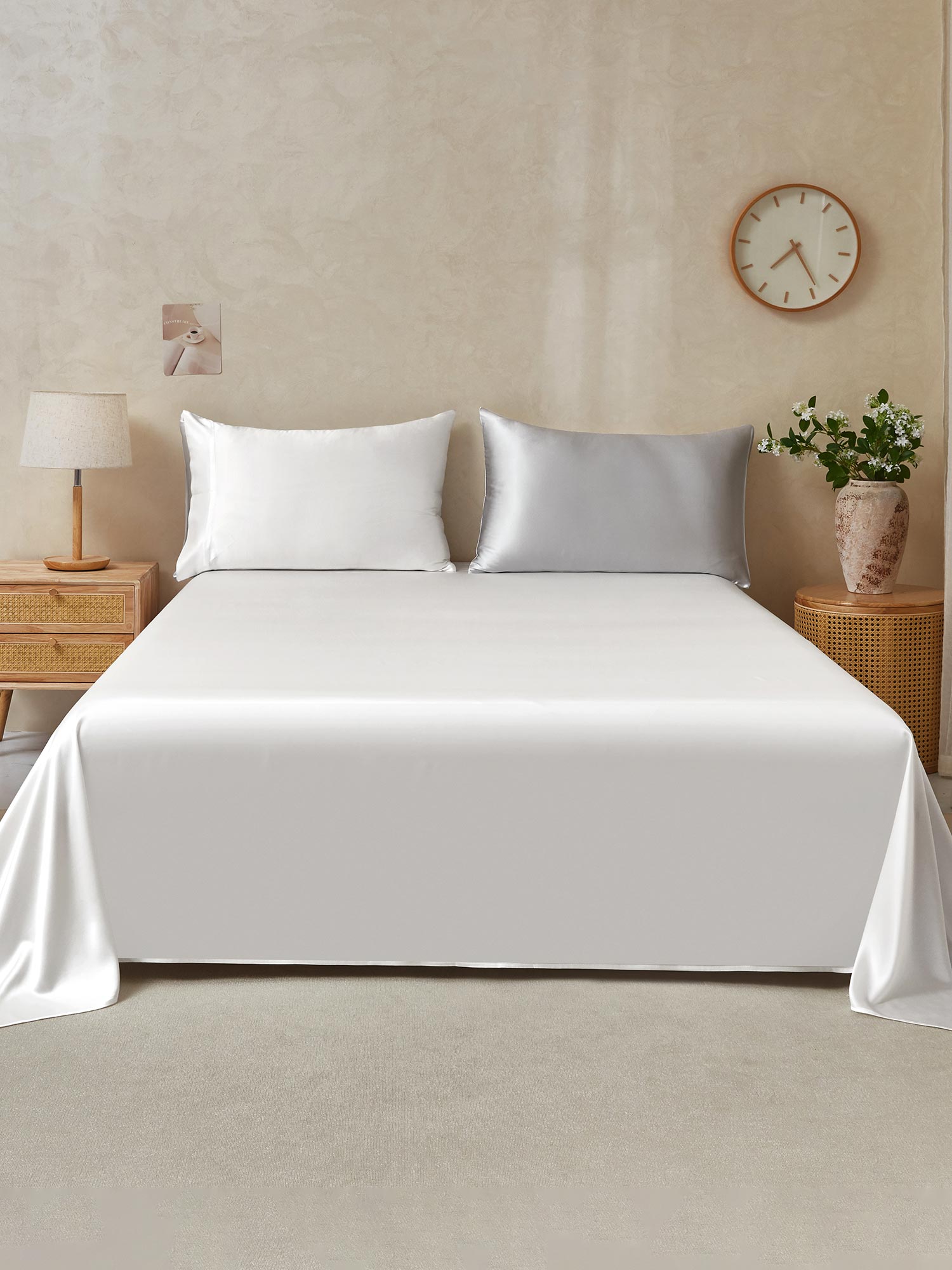 [LightGray+White] SilkSilky-UK 19Momme Pure Silk Bedding Set 001,