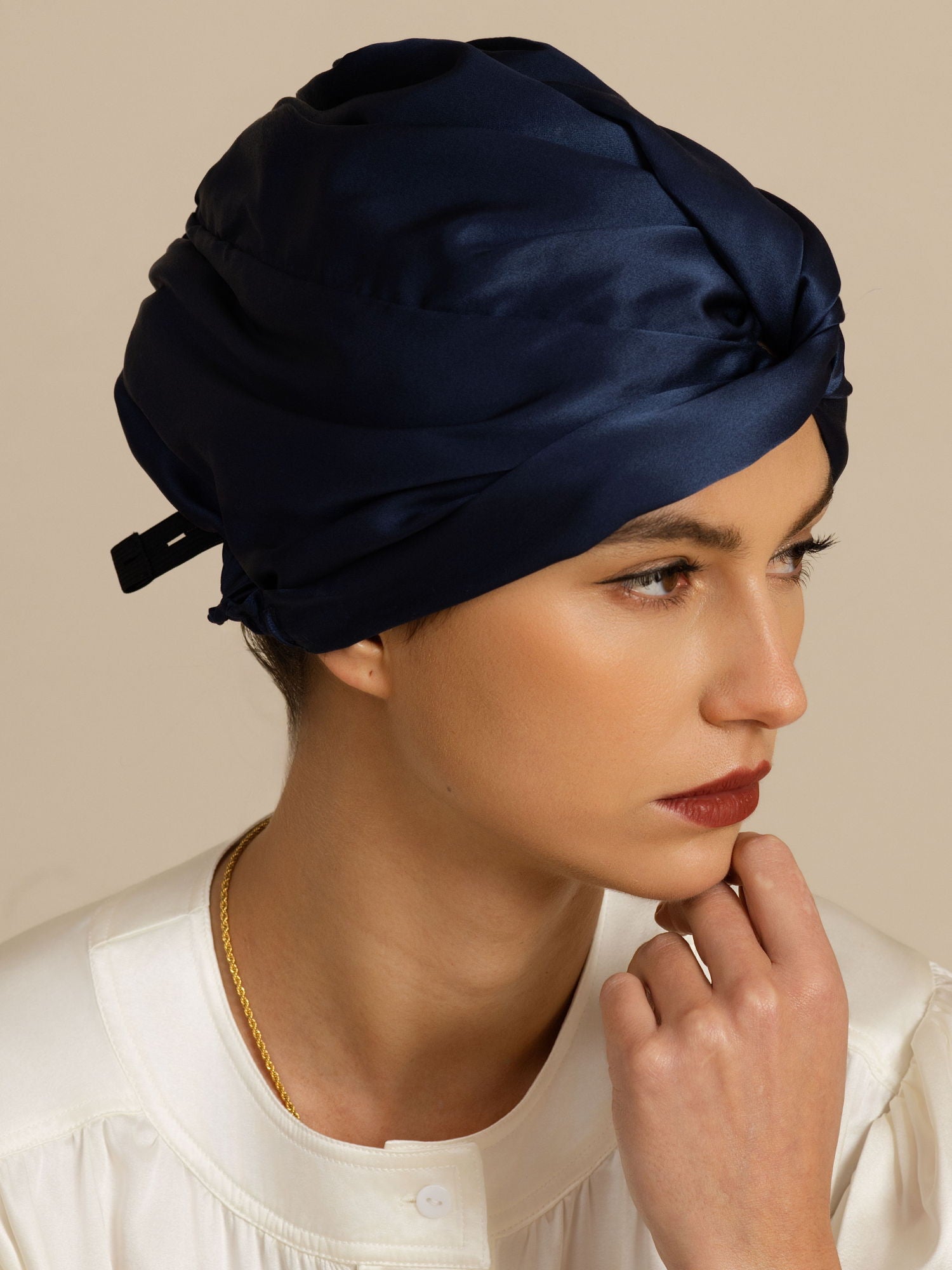 [Dark Blue] SilkSilky-UK 22Momme Sleep Cap 004