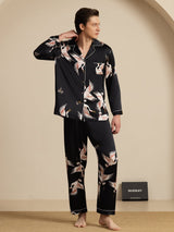 [Black] SilkSilky-UK Long Sleeve Lapel Collar Men's Pyjamas 007