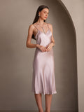 SilkSilky UK Pure Silk V Neck Dress Lavender 004