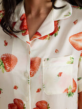 [White Strawberry] SilkSilky-UK Short Sleeve Notch Collar Women's Pyjamas 004