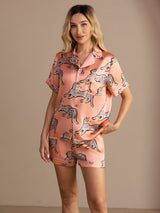 [Pink Cat] SilkSilky-UK Short Sleeve Lapel Collar Women's Pyjamas 004