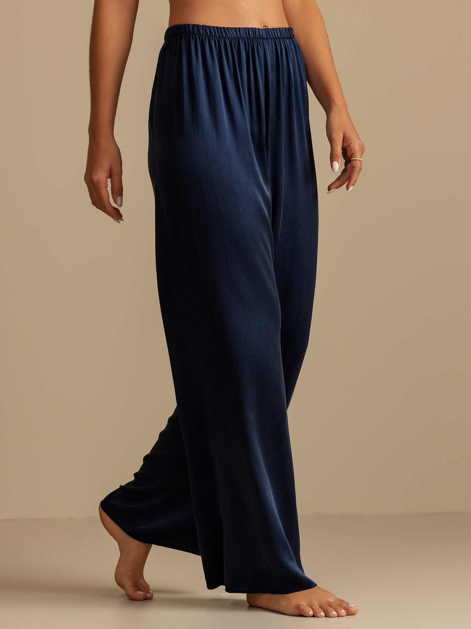 [Dark Blue] SilkSilky-UK 19Momme Washable Silk Womens Sleep Bottoms 003,