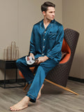 SilkSilky UK 19Momme Pure Silk Long Sleeve Lapel Men's Pyjamas Teal 007