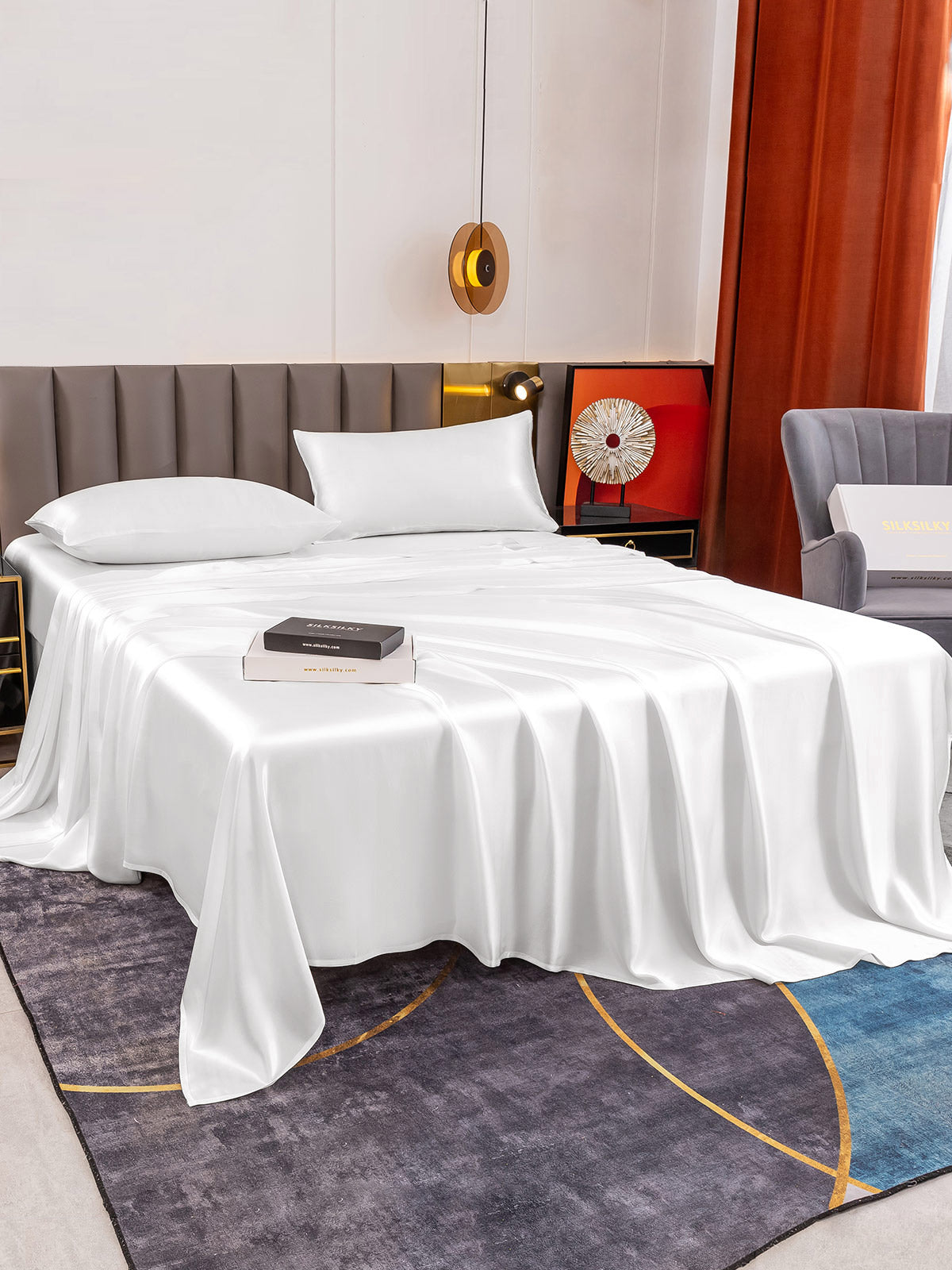 [White] SilkSilky-UK 19Momme Pure Silk Bedding Set 005