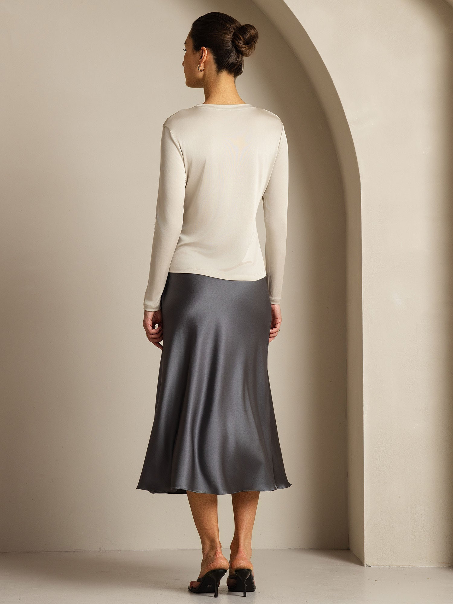 [Gray] SilkSilky-UK Pure Silk Womens T-Shirt 012,