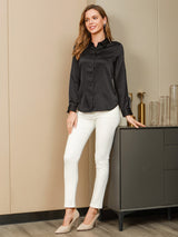 [Black] SilkSilky-UK Long Sleeve Lapel Collar Women's Shirt 004