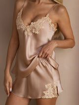 [Pink] SilkSilky-UK Spaghetti Strap V Neck Camisole Set 006