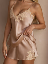 [Pink] SilkSilky-UK Spaghetti Strap V Neck Camisole Set 006