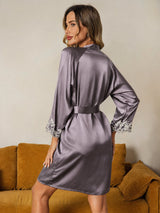 [Purple Gray] SilkSilky-UK 3/4 Sleeve Women's Dressing Gown 002