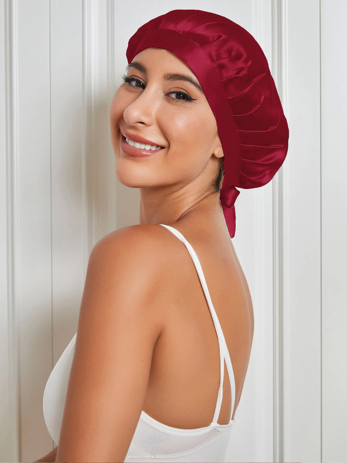 SilkSilky-UK Pure Silk Sleep Cap Wine 004