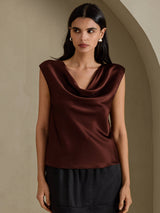 [Bitter Chocolate] SilkSilky-UK Cap Sleeve Cowl Neck Women's T-Shirt 001