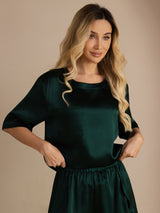 [Dark Green] SilkSilky-UK Short Sleeve Round Neck Women's Pyjamas 004