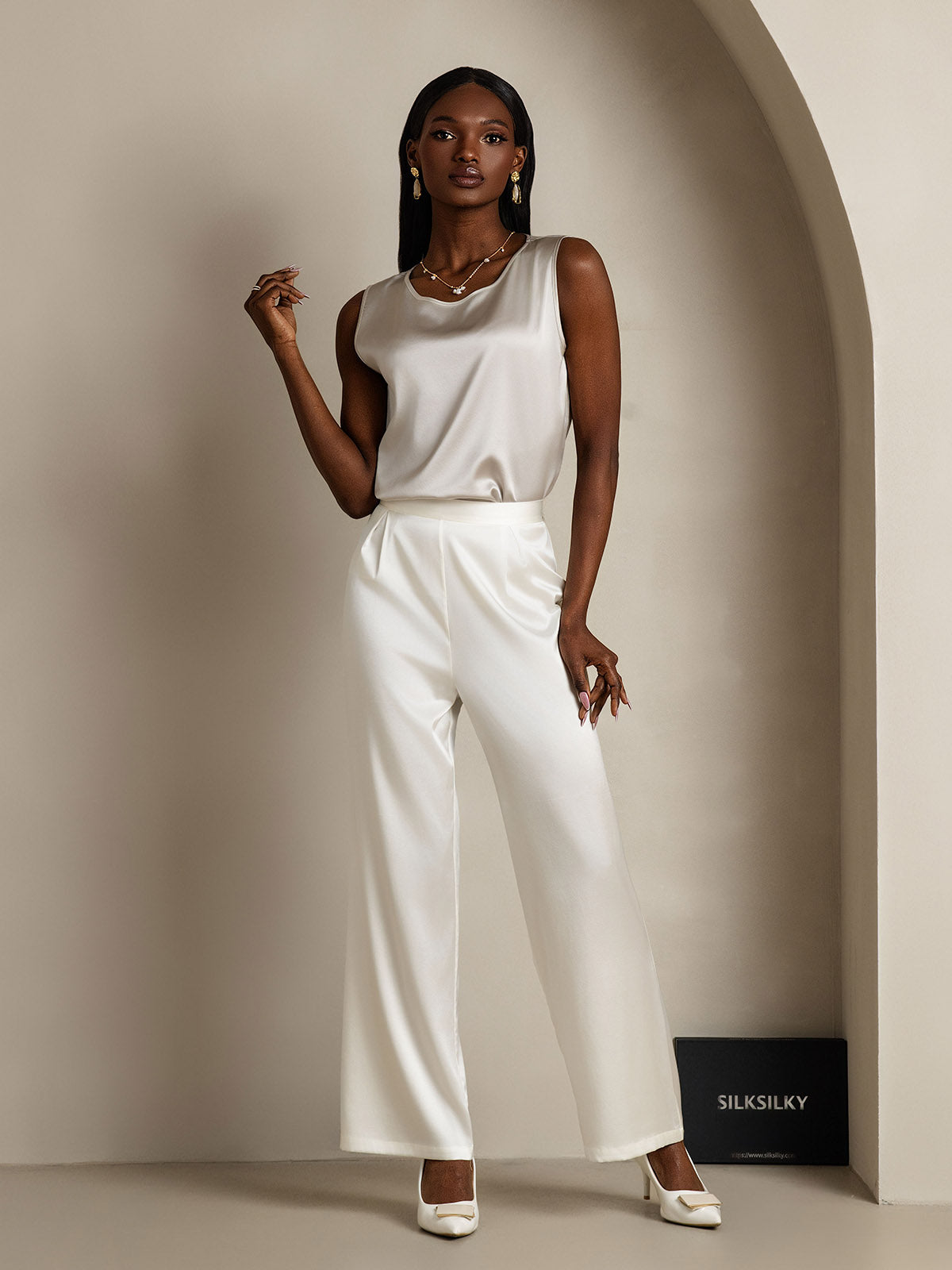 [Light Gray] SilkSilky-UK 19Momme Silk Round Neck Camisole 007