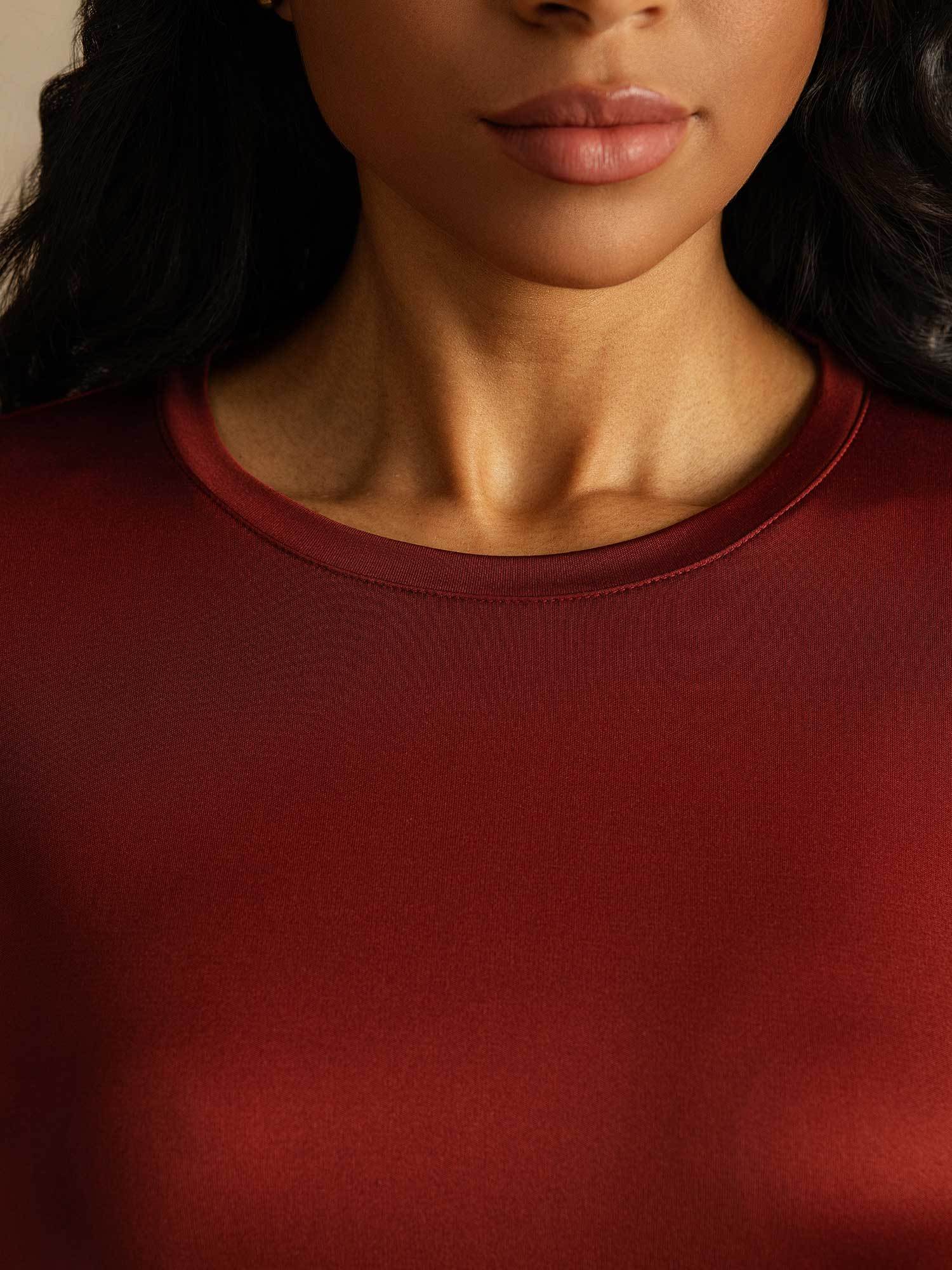 [Fired Brick] SilkSilky-UK 100% Silk Jersey Long Sleeve Crew Neck Women's T-Shirt 004