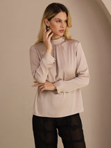 [Coffee] SilkSilky-UK Long Sleeve Stand Collar Women's Blouse 005