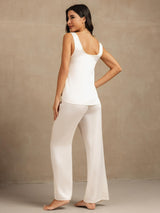 [White] SilkSilky-UK 19Momme Machine-Washable Silk Sleeveless Scoop Neck Women's Pyjamas 002