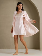 [Pink] SilkSilky-UK 3/4 Sleeve V Neck Nightdress&Dressing gowns 008