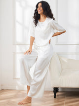 [White] SilkSilky-UK Half Sleeve Round Neck Women's Pyjamas 007