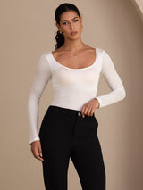 [White] SilkSilky-UK Long Sleeve U Neck Women's T-Shirt 004