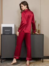[Dark Red] SilkSilky-UK Long Sleeve Lapel Collar Women's Pyjamas 003