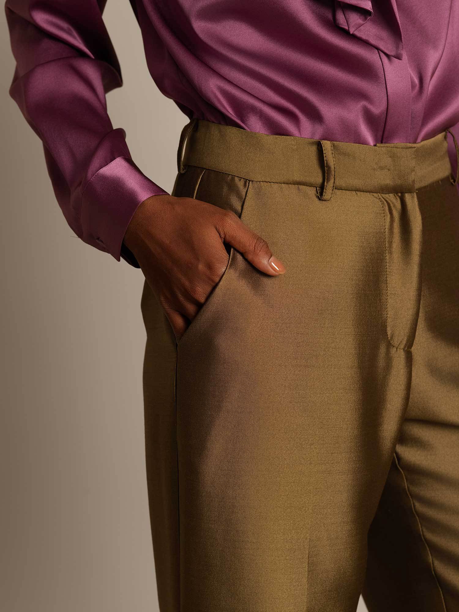 [Bronze] SilkSilky-UK 32Momme Silk-Wool Blend Womens Pants 004,