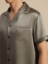 [Grayish Green] SilkSilky-UK Short Sleeve Notch Collar Men's Pyjamas 006
