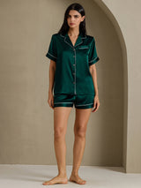 [Dark Green] SilkSilky-UK Short Sleeve Lapel Collar Women's Pyjamas 007
