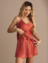 [Wine Ginkgo] SilkSilky-UK Spaghetti Strap V Neck Camisole Set 005