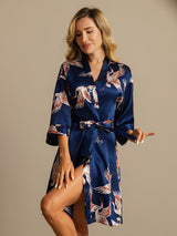[Dark Blue] SilkSilky-UK 3/4 Sleeve Women's Dressing Gown 003
