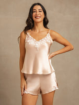 [Pink] SilkSilky-UK Spaghetti Strap V Neck Camisole Set 007