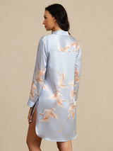 [Light Blue] SilkSilky-UK Long Sleeve Lapel Collar Nightshirt 002