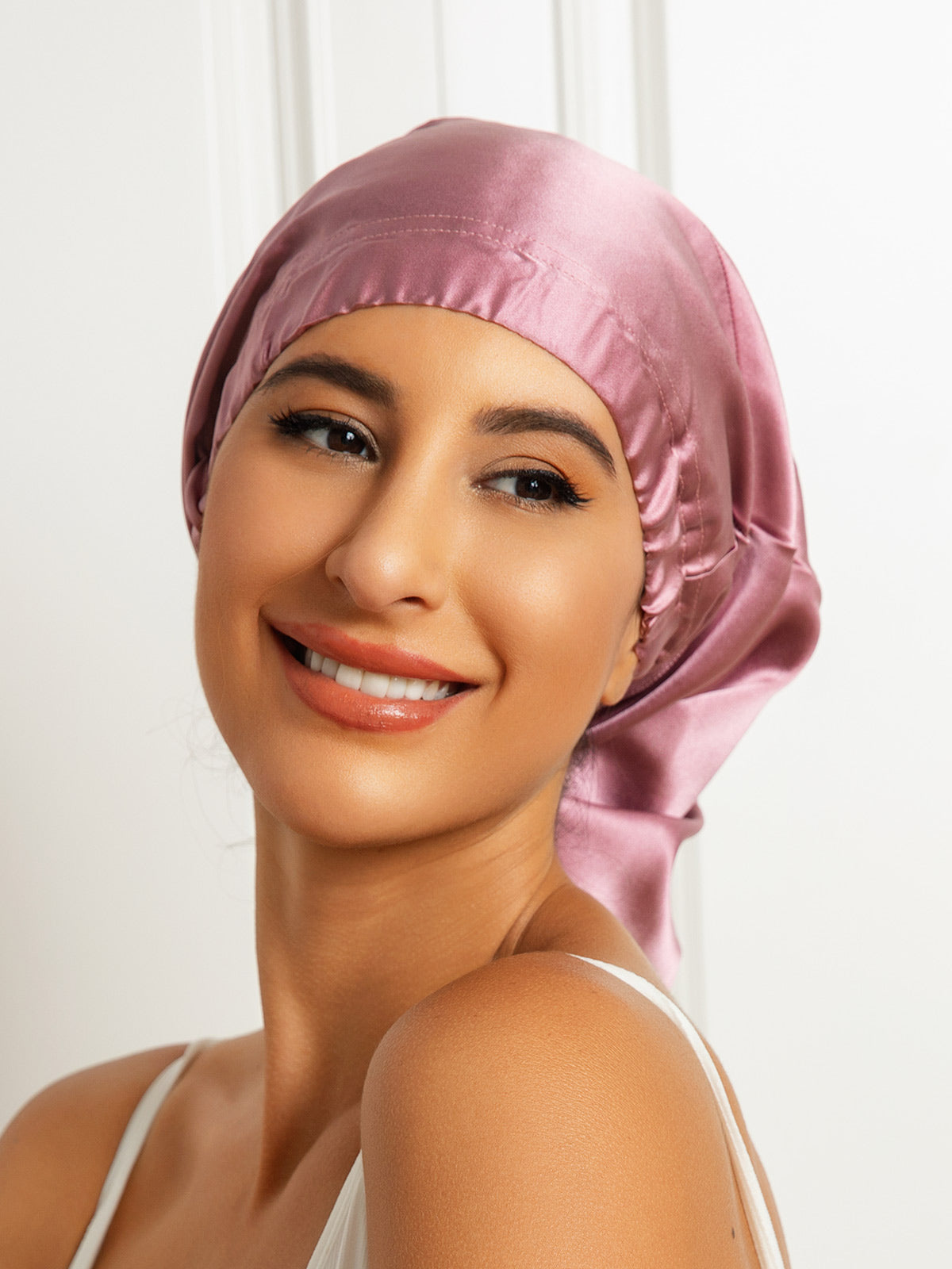 SilkSilky-UK Pure Silk Sleep Cap PaleMauve 003