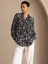[Black Speckle] SilkSilky-UK Long Sleeve Lapel Collar Blouse 001