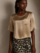 [Champagne] SilkSilky-UK Half Sleeve Scoop Neck Women's T-Shirt 004