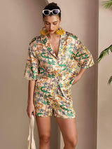 [Sand Crocodile] SilkSilky-UK Half Sleeve Lapel Collar Women's Pyjamas 001