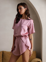 [Pale Mauve] SilkSilky-UK Short Sleeve Round Neck Women's Pyjamas 005