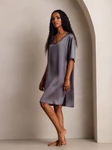 [Purple Gray] SilkSilky-UK Half Sleeve V Neck Nightdress 007