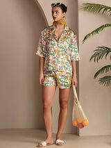 [Sand Crocodile] SilkSilky-UK Short Sleeve Notch Collar Women's Pyjamas 007