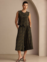[Pine Vintage] SilkSilky-UK Sleeveless Crew Neck Women's Outfit Sets 001