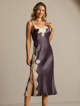 [Purple Gray] SilkSilky-UK Spaghetti Strap V Neck Nightdress 007