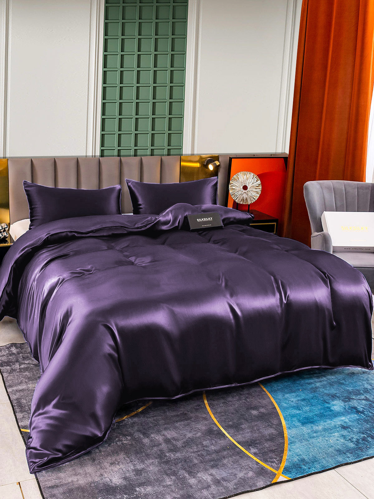 [Deep Purple] SilkSilky-UK 22Momme Pure Silk Bedding Set 004,