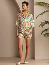 [Sand Crocodile] SilkSilky-UK Half Sleeve Lapel Collar Women's Pyjamas 003